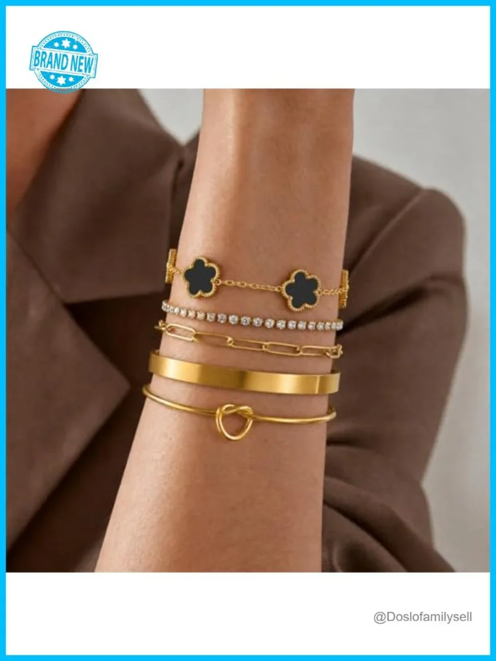 Stackable Gold Bracelet Set, 18K Gold Plated Stainless Steel, 5 Piece